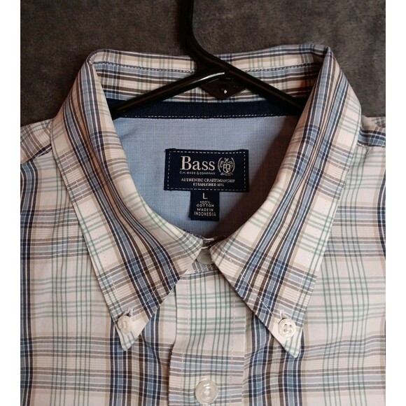 Mens Bass Long Sleeve Button Down Shirt Large Check Shirt - Picture 3 of 5